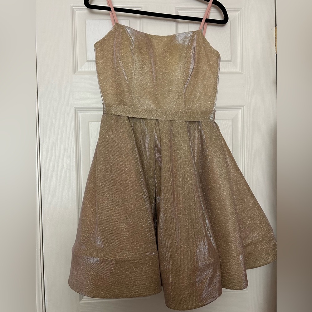 Formal dress, pink, gold, sparkly, size 0.